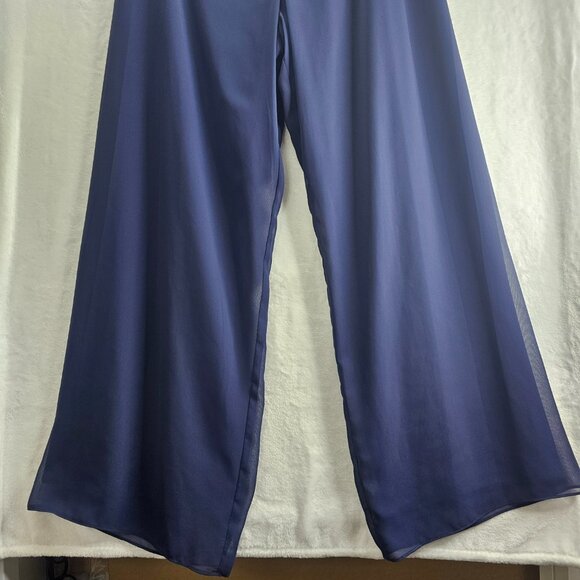 Alex Evenings Blouse Pants Set Women Dark Navy Tiered Hem Round Neck Floral - Picture 6 of 16